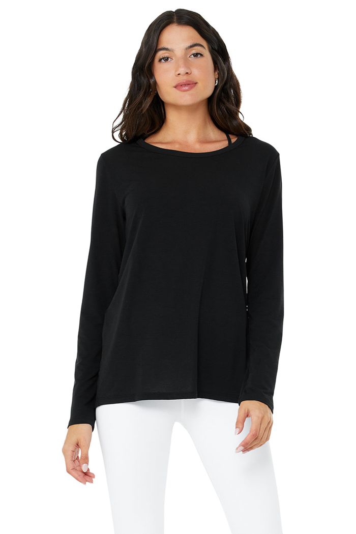 Black Alo Yoga Motion Women's Long Sleeve | 03197CMUR