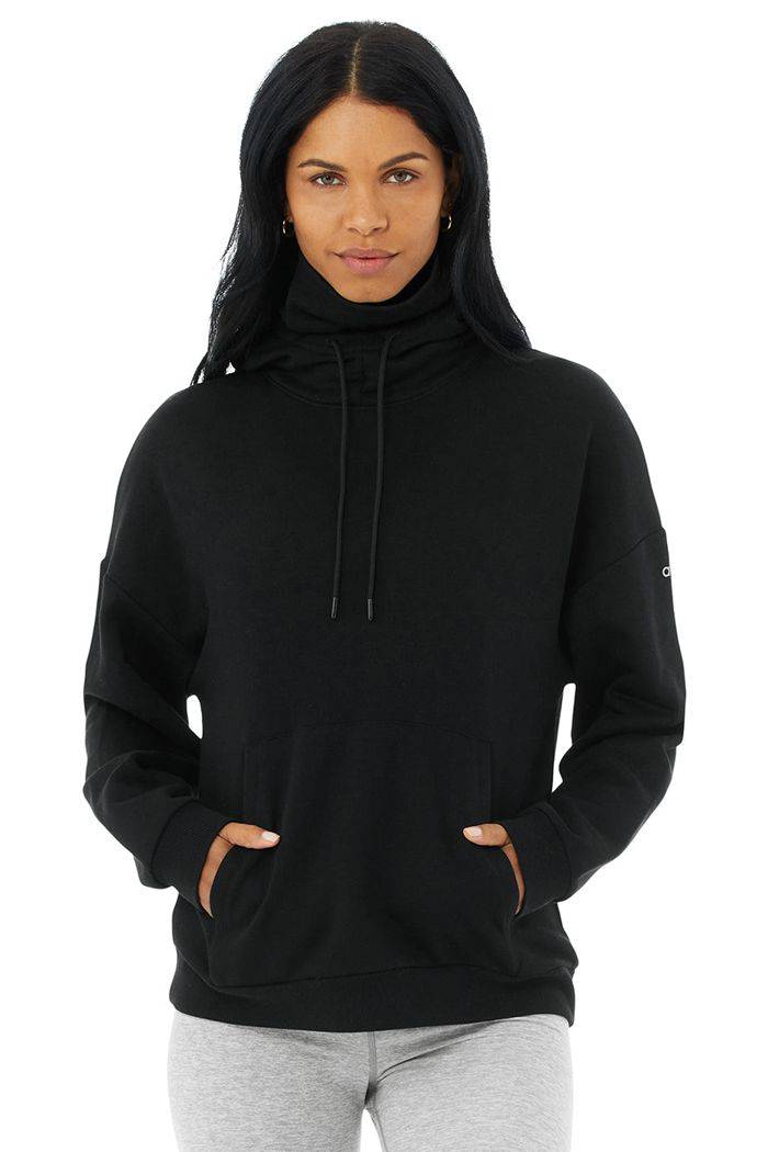 Black Alo Yoga Protection Women's Hoodie | 56740FSJZ