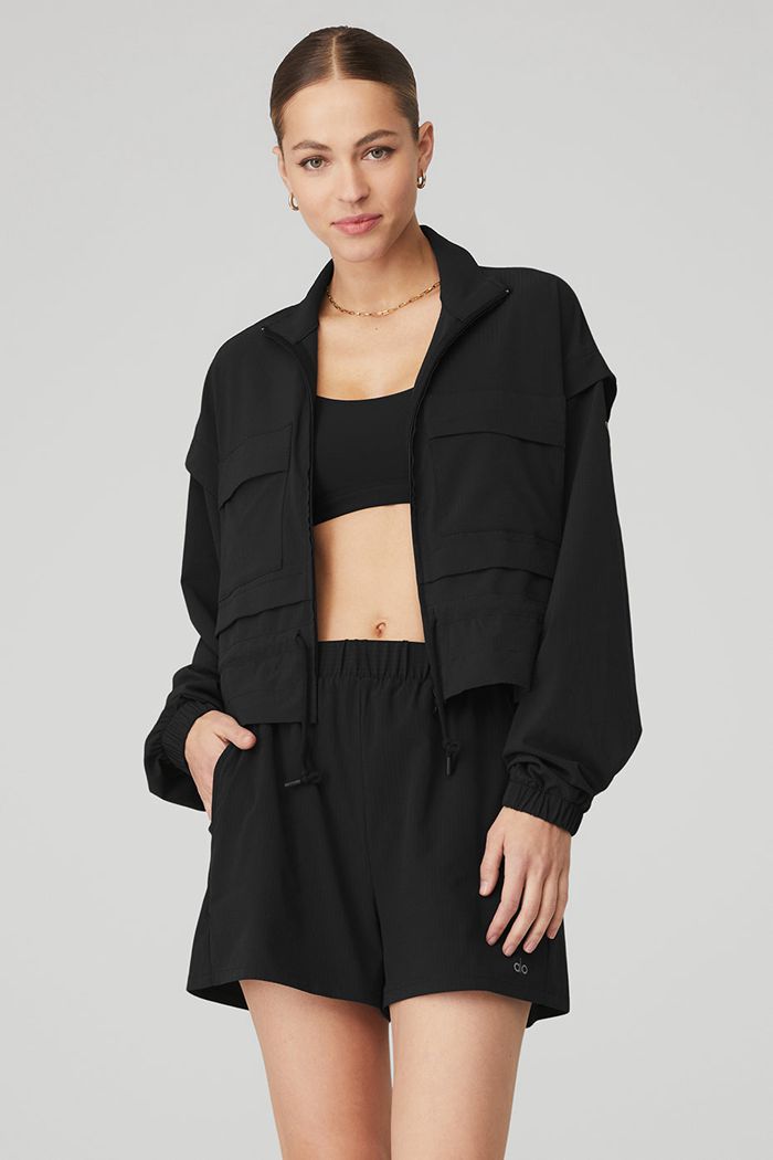 Black Alo Yoga Ready Set Women's Jackets | 51843QOUS