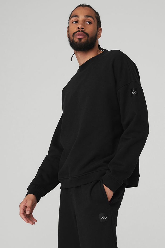 Black Alo Yoga Renown Crew Neck Men's Pullover | 40237DSRU