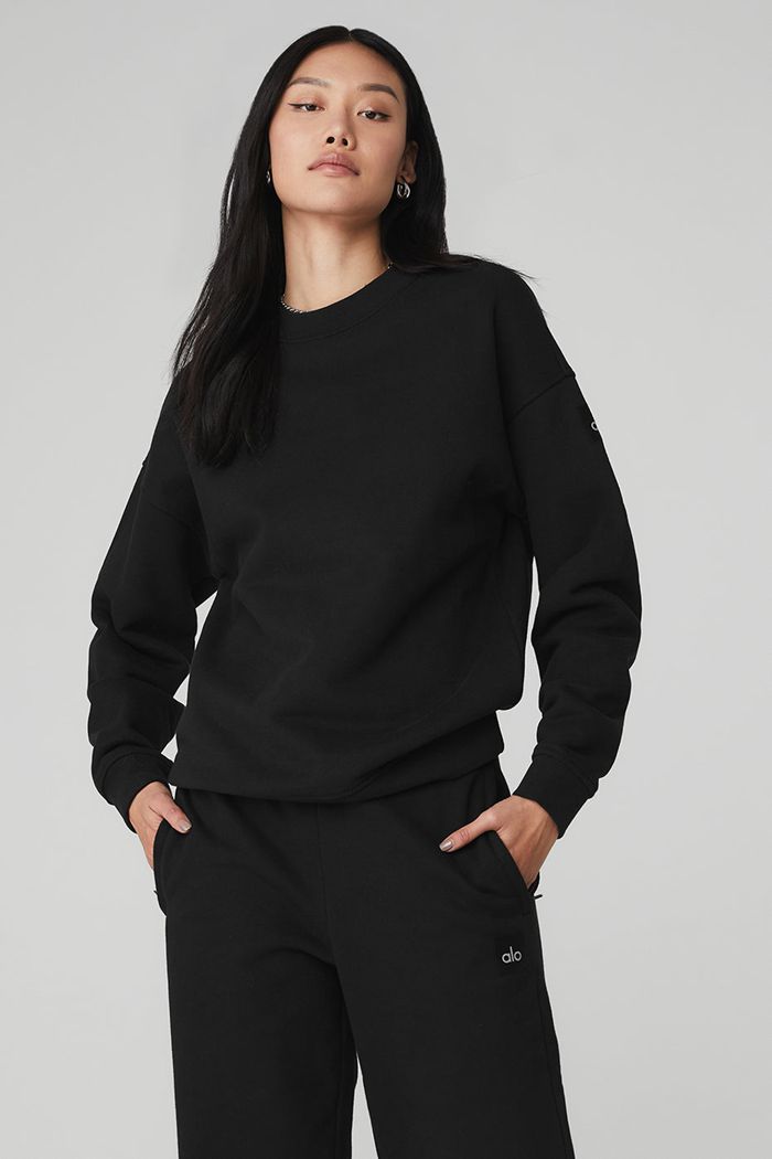 Black Alo Yoga Renown Crew Neck Women's Pullover | 90471ZAJM