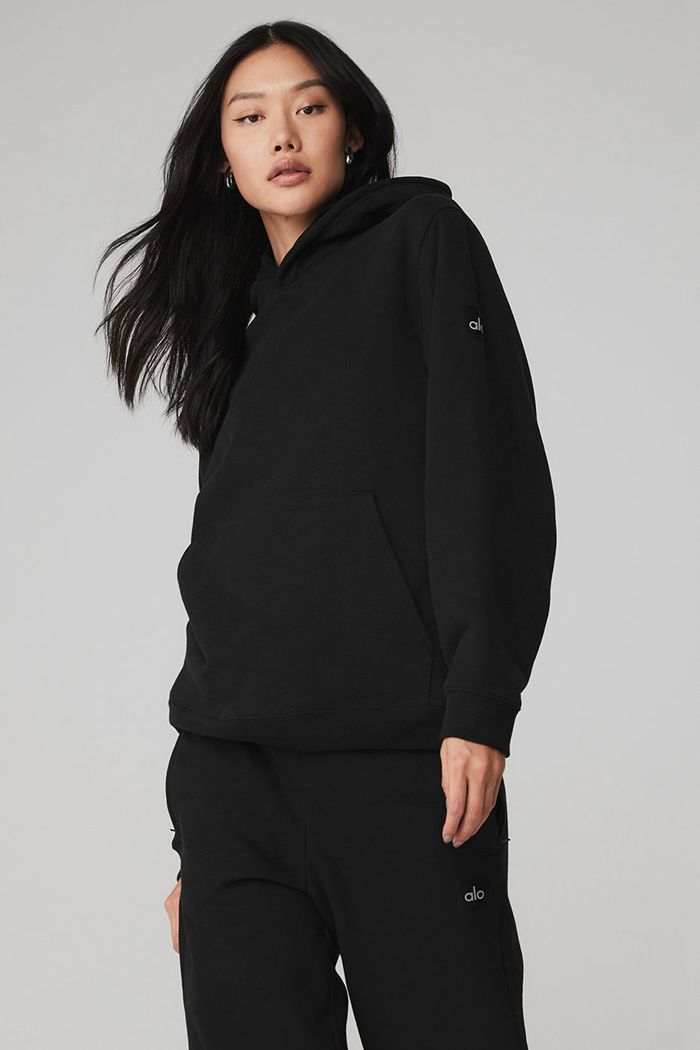 Black Alo Yoga Renown Women's Hoodie | 07583RJVL