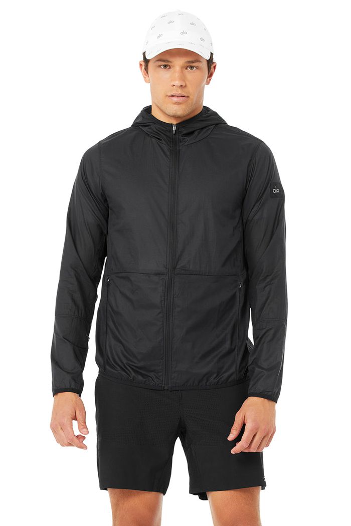 Black Alo Yoga Repeat Running Men's Jackets | 57984PDWC