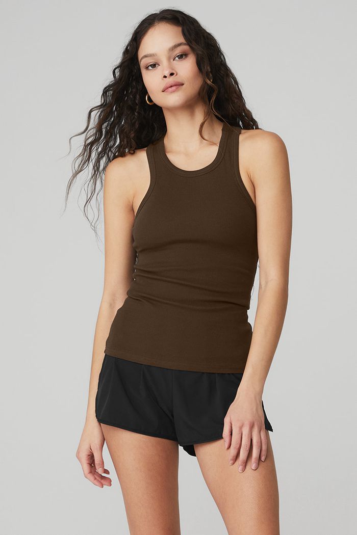 Black Alo Yoga Ribbed Aspire Full Length Women's Tank Tops | 27903WRUQ