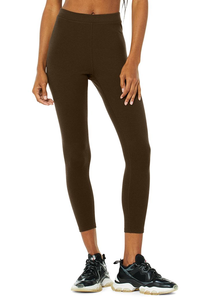 Black Alo Yoga Ribbed High-Waist 7/8 Blissful Women's Leggings | 37826OIFG