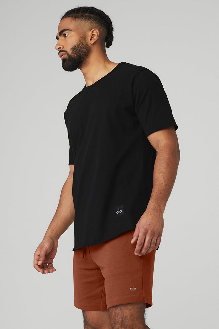 Black Alo Yoga Society Crewneck Tee Men's Short Sleeve | 53862RJMC