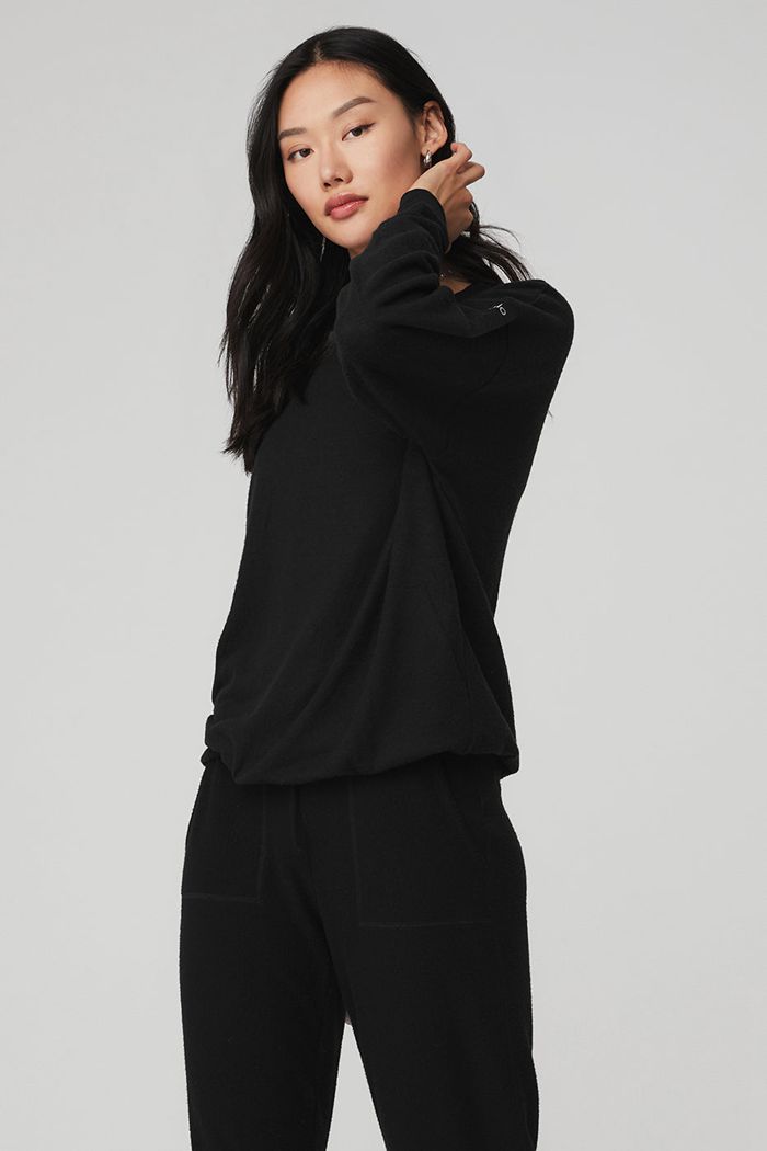 Black Alo Yoga Soho Women's Pullover | 50847KFXJ