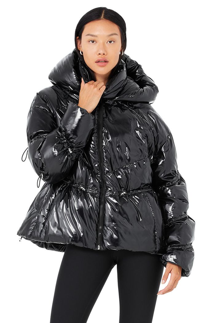 Black Alo Yoga Stunner Puffer Women's Jackets | 47805THGR