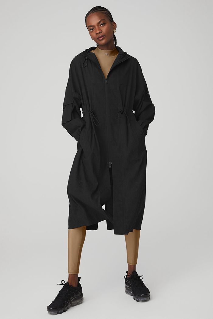 Black Alo Yoga Summer Nights Lightweight Women's Coat | 57284QKMP