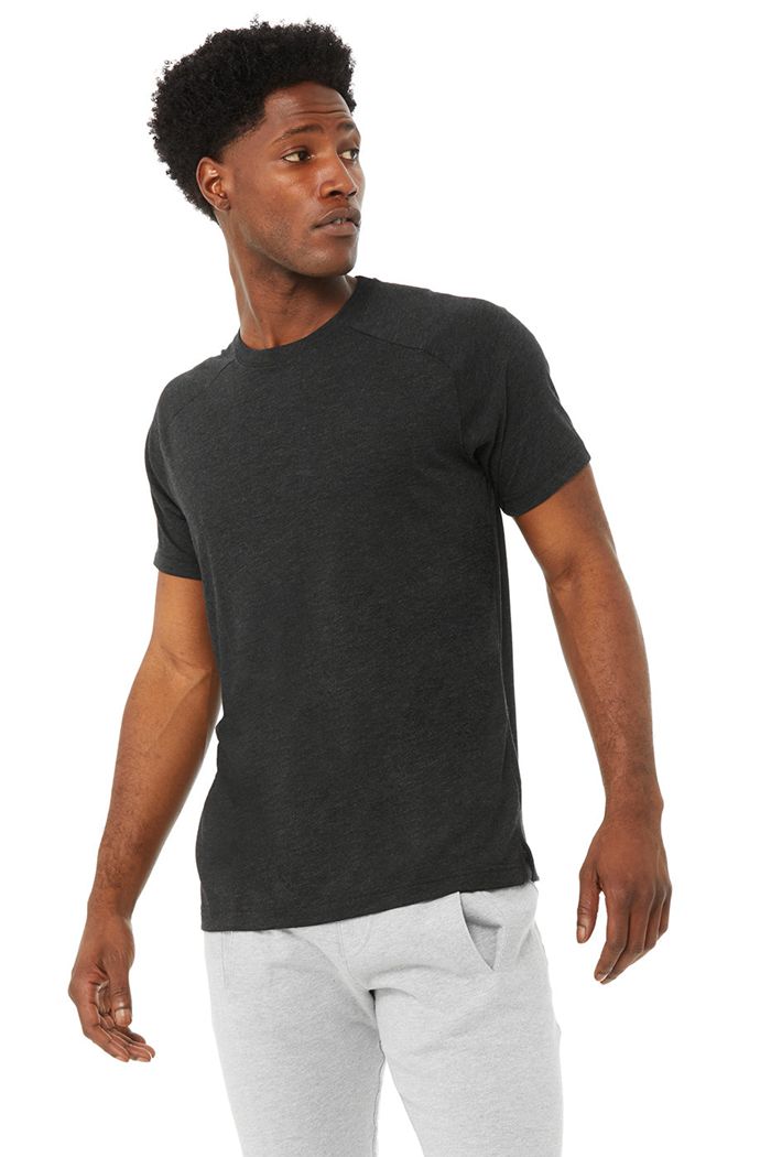 Black Alo Yoga The Triumph Crew Neck Tee Men's Short Sleeve | 21698XMLY