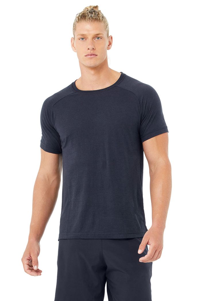 Black Alo Yoga The Triumph Crew Neck Tee Men's Short Sleeve | 41790ORHQ