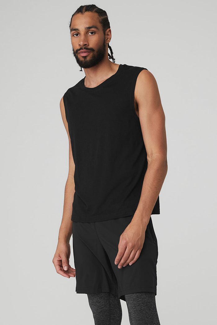 Black Alo Yoga The Triumph Muscle Men's Tank Tops | 81532LCZT