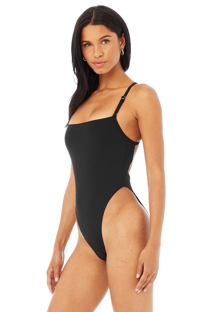 Black Alo Yoga Thrill Seeker Women's Bodysuit | 45237QYRP