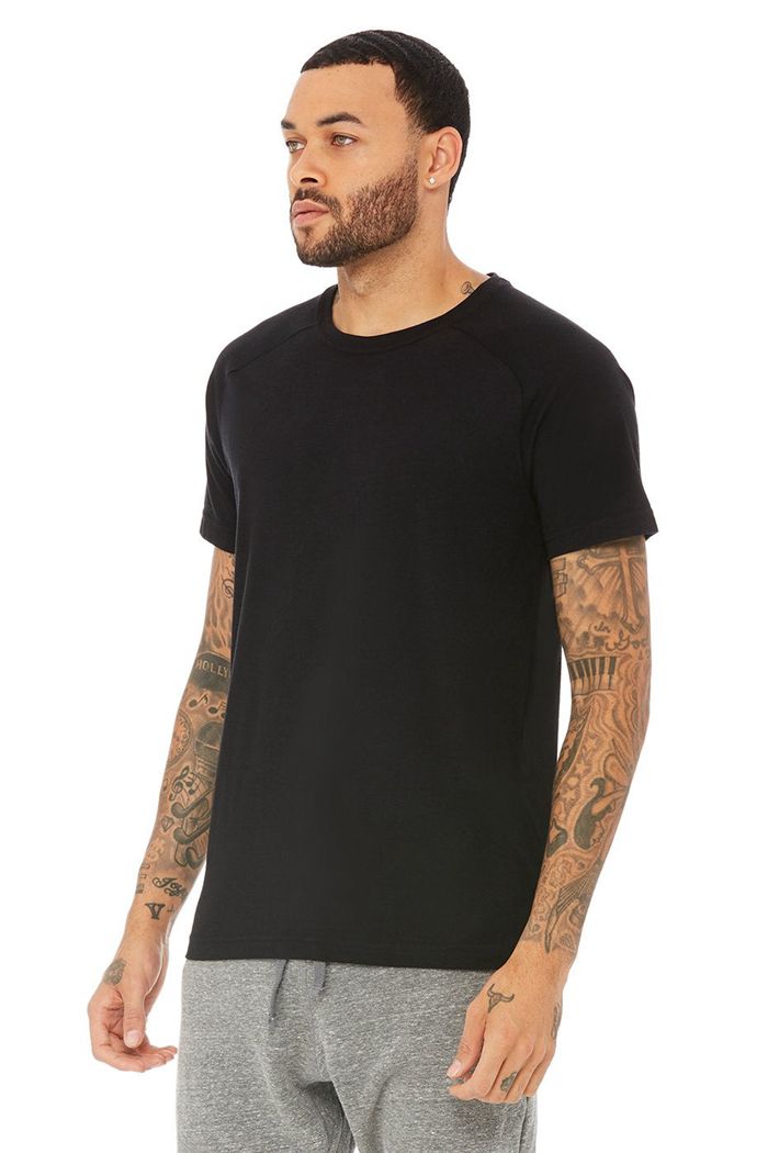 Black Alo Yoga Triumph Crew Neck Tee Men's Short Sleeve | 14093QXCS