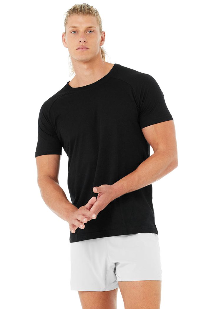 Black Alo Yoga Triumph Crew Neck Tee Men's Short Sleeve | 45931DIPN