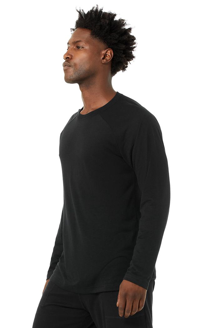 Black Alo Yoga Triumph Tee Men's Long Sleeve | 51276JQBC