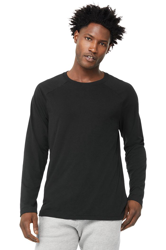 Black Alo Yoga Triumph Tee Men's Long Sleeve | 68910HCPM