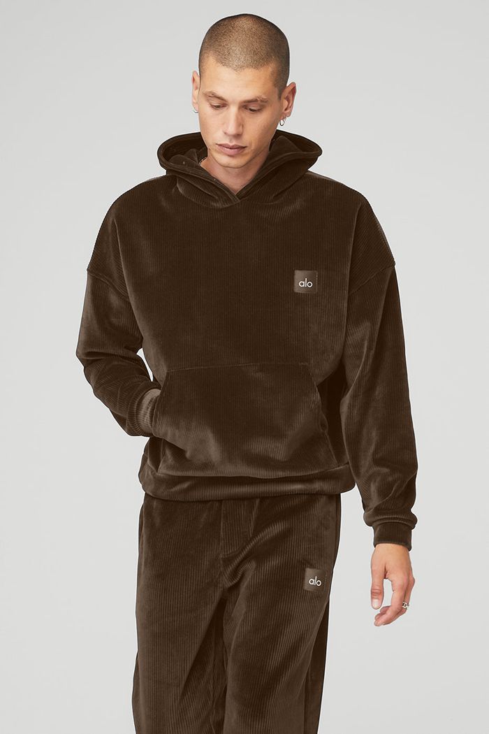 Black Alo Yoga Velour Baller Men's Hoodie | 39082KRNV