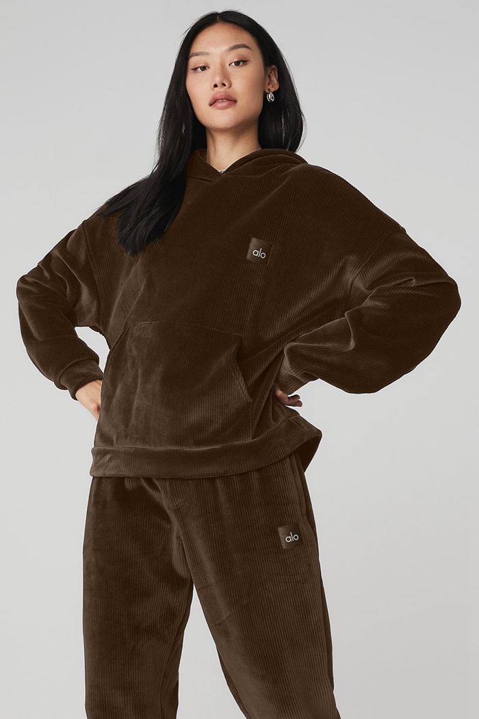 Black Alo Yoga Velour Baller Women's Hoodie | 85472WTCD