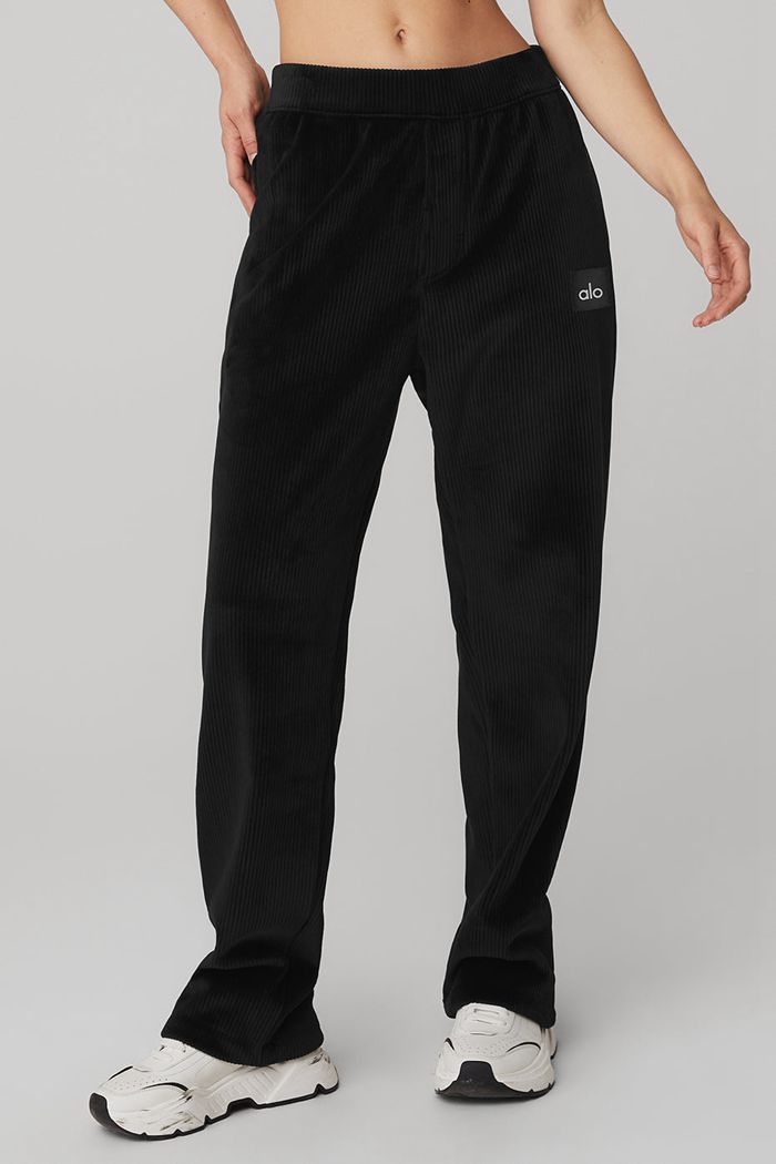 Black Alo Yoga Velour Baller Women's Pants | 51320QCXL