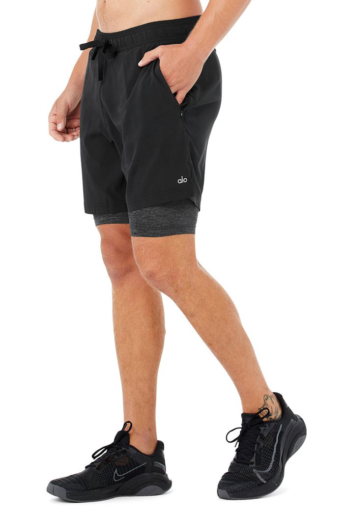 Black Grey Alo Yoga 7" Unity 2-In-1 Men's Short | 76015QVRB