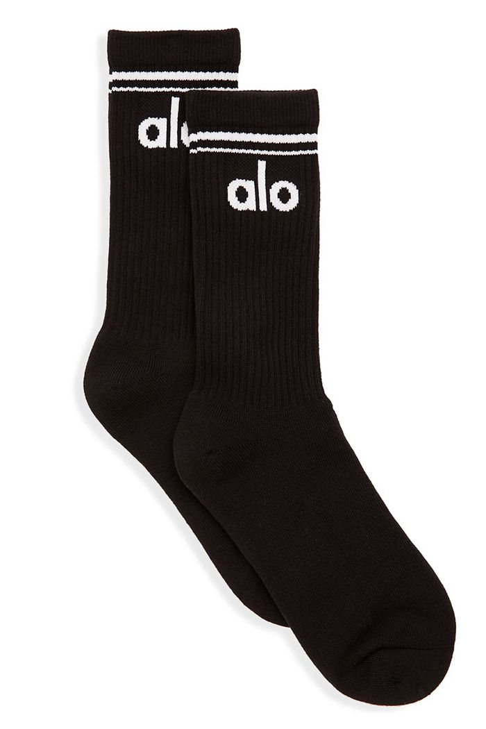 Black White Alo Yoga Throwback Men's Socks | 92801KGUZ