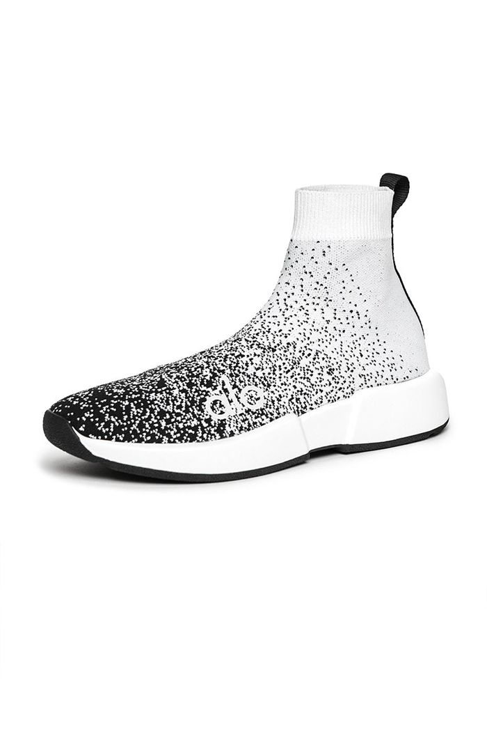 Blak White Alo Yoga Velocity Knit Sneaker Women's Shoes | 23851RVOP