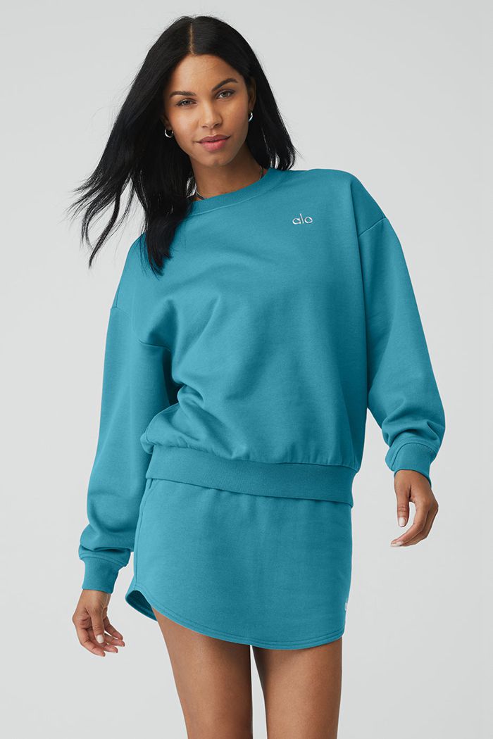 Blue Alo Yoga Accolade Crew Neck Women's Pullover | 74938PLAR