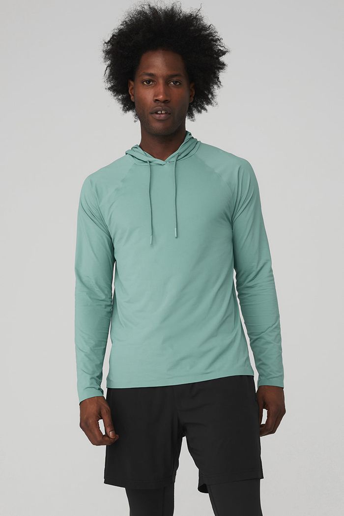 Blue Alo Yoga Idol Hooded Runner Men's Hoodie | 74032RPYE