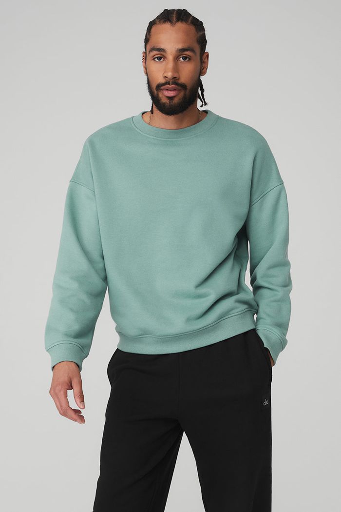 Blue Alo Yoga Renown Crew Neck Men's Pullover | 45028BTIK