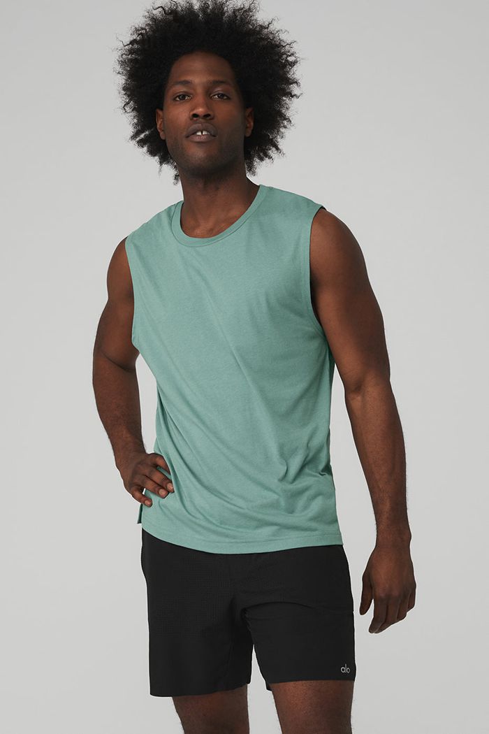 Blue Alo Yoga The Triumph Muscle Men's Tank Tops | 41297ZEAK