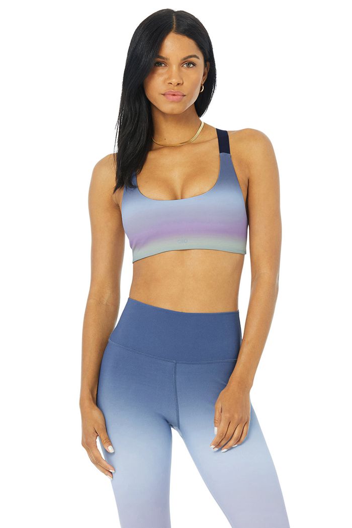 Blue Alo Yoga Vapor Gradient Dusk Take Charge Women's Bras | 82961CFGY