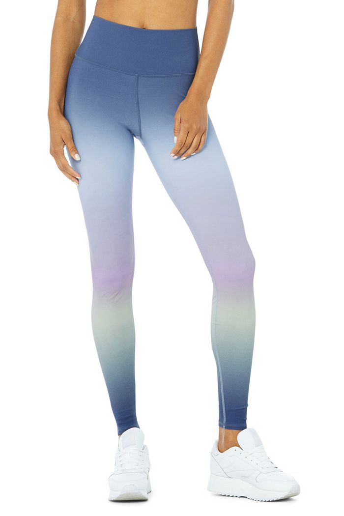 Blue Alo Yoga Vapor High-Waist Gradient Dusk Women's Leggings | 25847HUJW