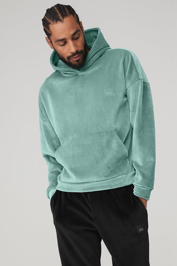 Blue Alo Yoga Velour Baller Men's Hoodie | 76512CQRM