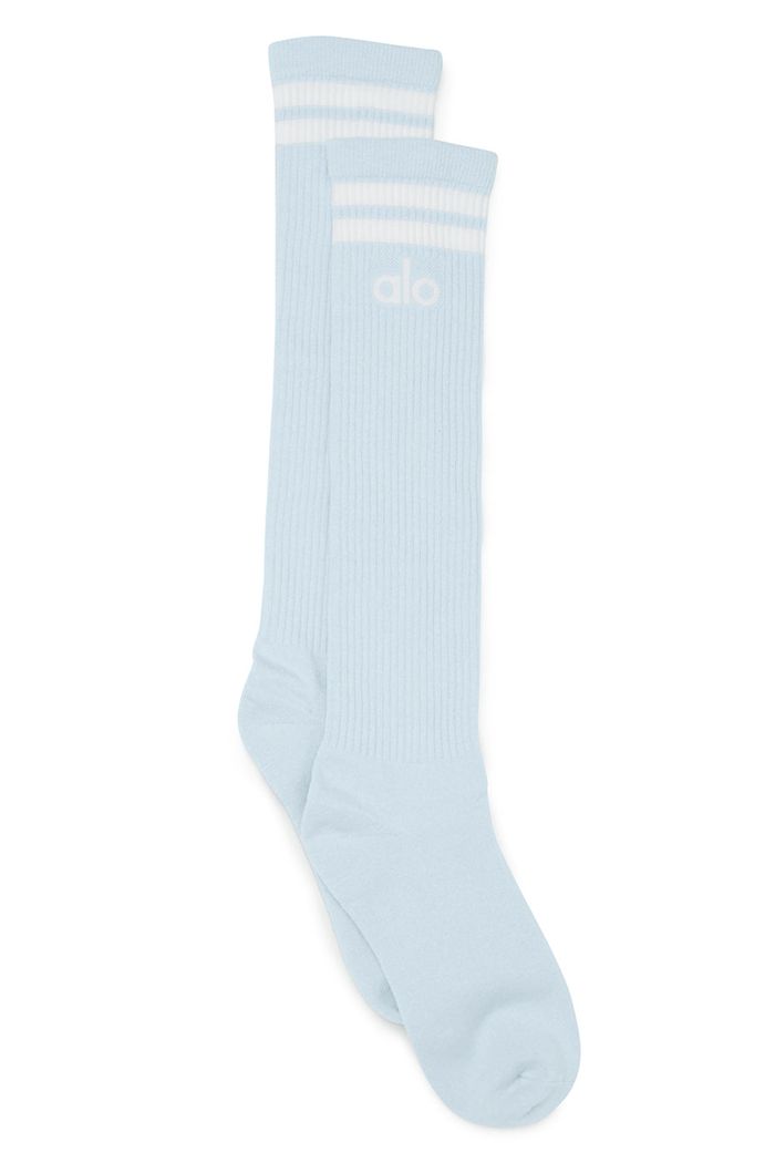 Blue White Alo Yoga Knee-High Throwback Women's Socks | 01859BOVU