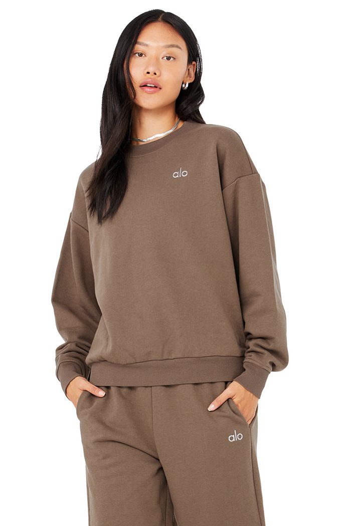 Brown Alo Yoga Accolade Crew Neck Women's Pullover | 15468XVYG