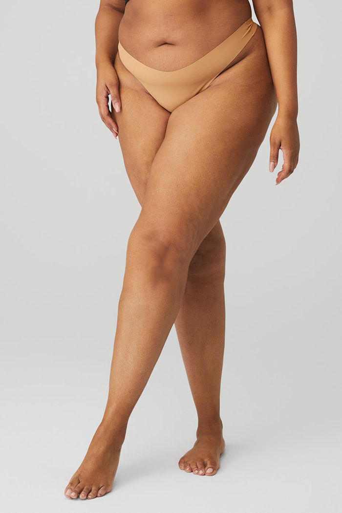 Brown Alo Yoga Airbrush Invisible Thong Women's Underwear | 21809QTSJ