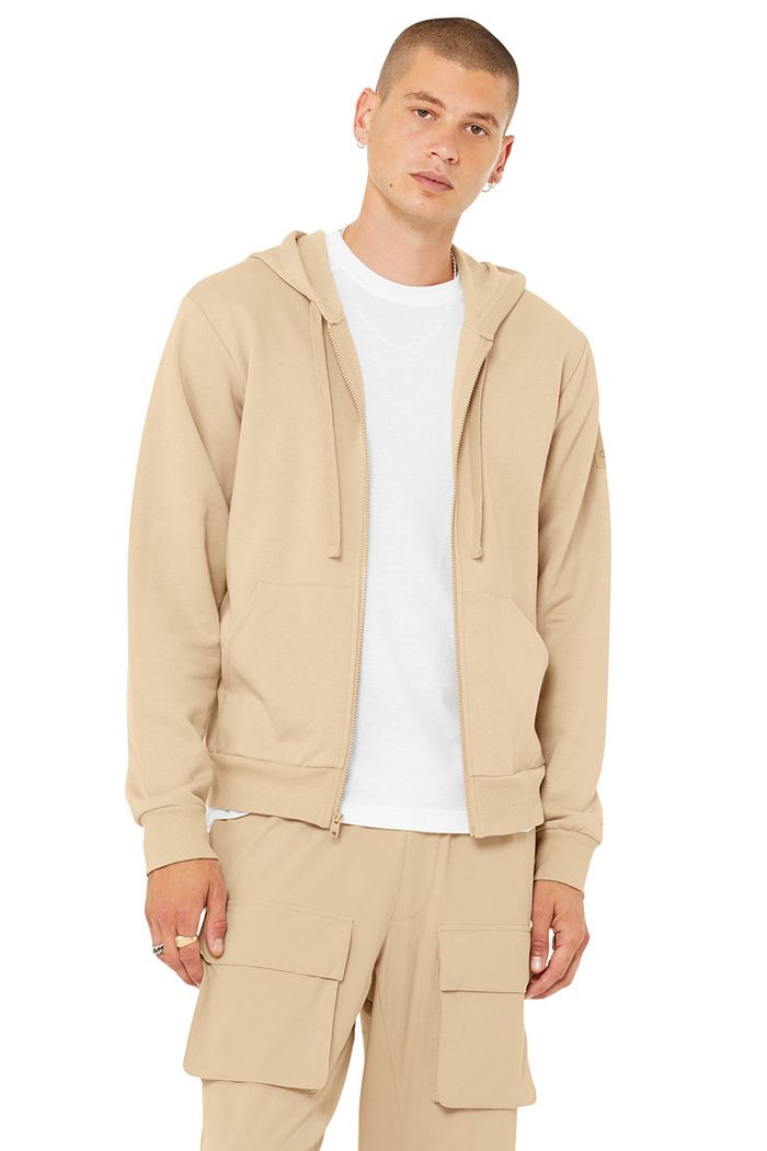 Brown Alo Yoga Everyday Full Zip Men's Hoodie | 38479YVWJ