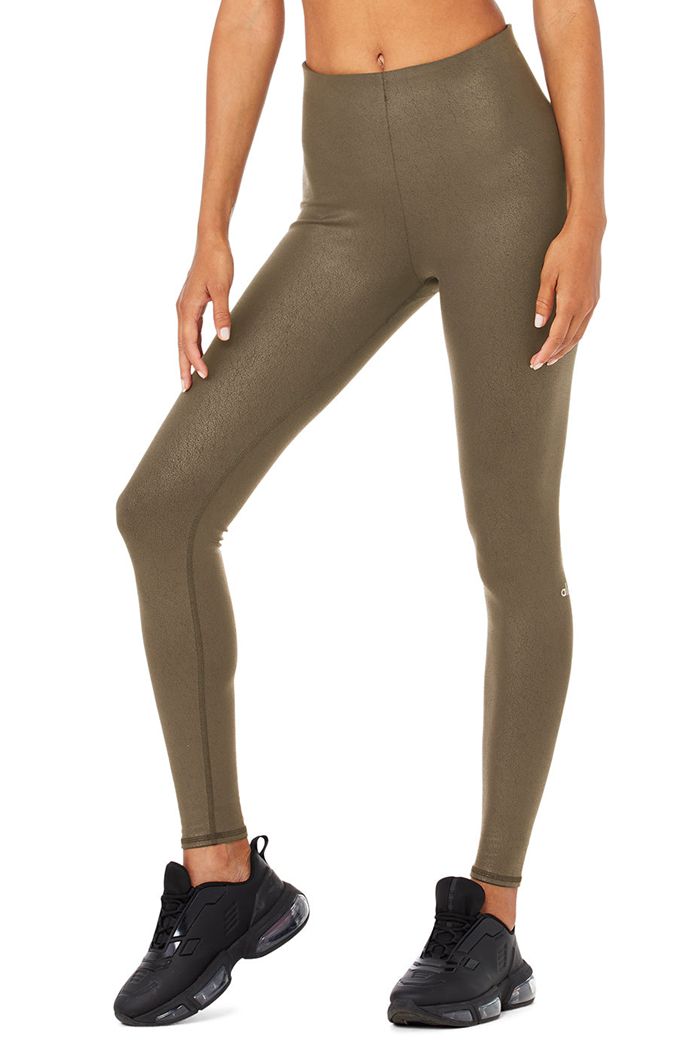 Brown Alo Yoga Faux Leather Airbrush High-Waist Women's Leggings | 24576TEPM