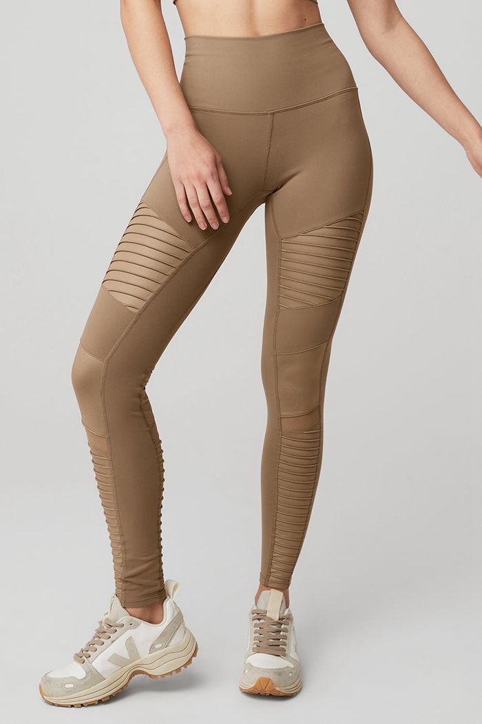 Brown Alo Yoga High-Waist Moto Women's Leggings | 07984VKES