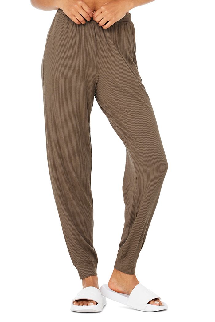 Brown Alo Yoga High-Waist Ribbed Whisper Women's Pants | 40658ZFRY