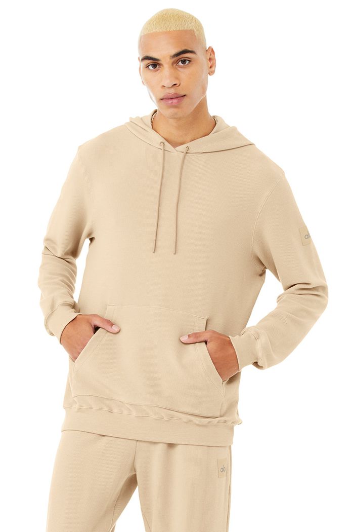 Brown Alo Yoga Micro Waffle Fast Break Men's Hoodie | 98643ZOCR