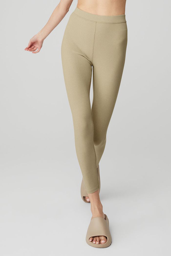 Brown Alo Yoga Ribbed High-Waist 7/8 Blissful Women's Leggings | 08967KDHT