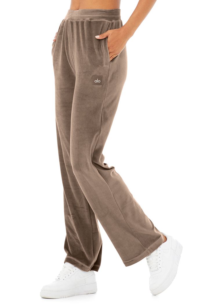 Brown Alo Yoga Velour High-Waist Glimmer Wide Leg Women's Pants | 34092KCRZ