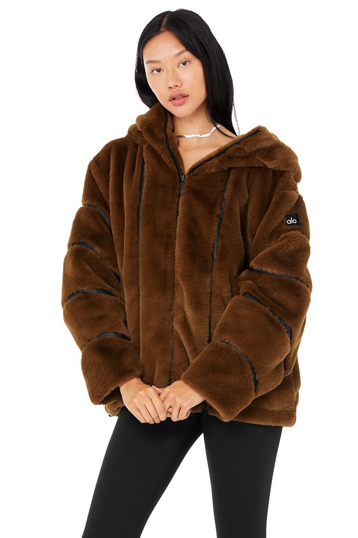 Chocolate Alo Yoga Knock Out Faux Fur Women's Jackets | 80154YRUC