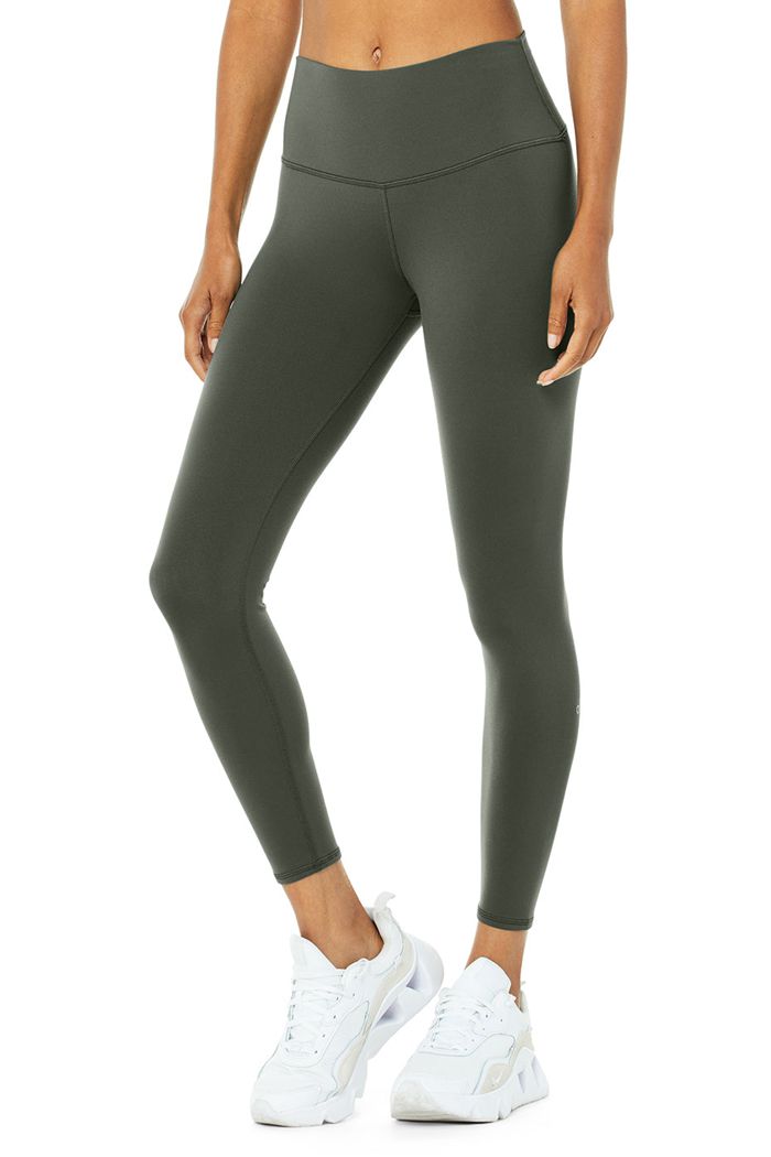 Dark Green Alo Yoga 7/8 High-Waist Airbrush Women's Leggings | 93241KBPM