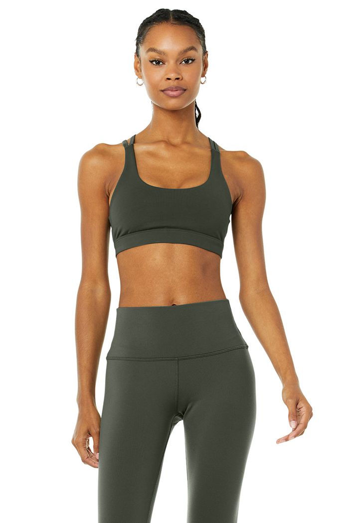 Dark Green Alo Yoga Airbrush Suspension Women's Bras | 14638SUOF