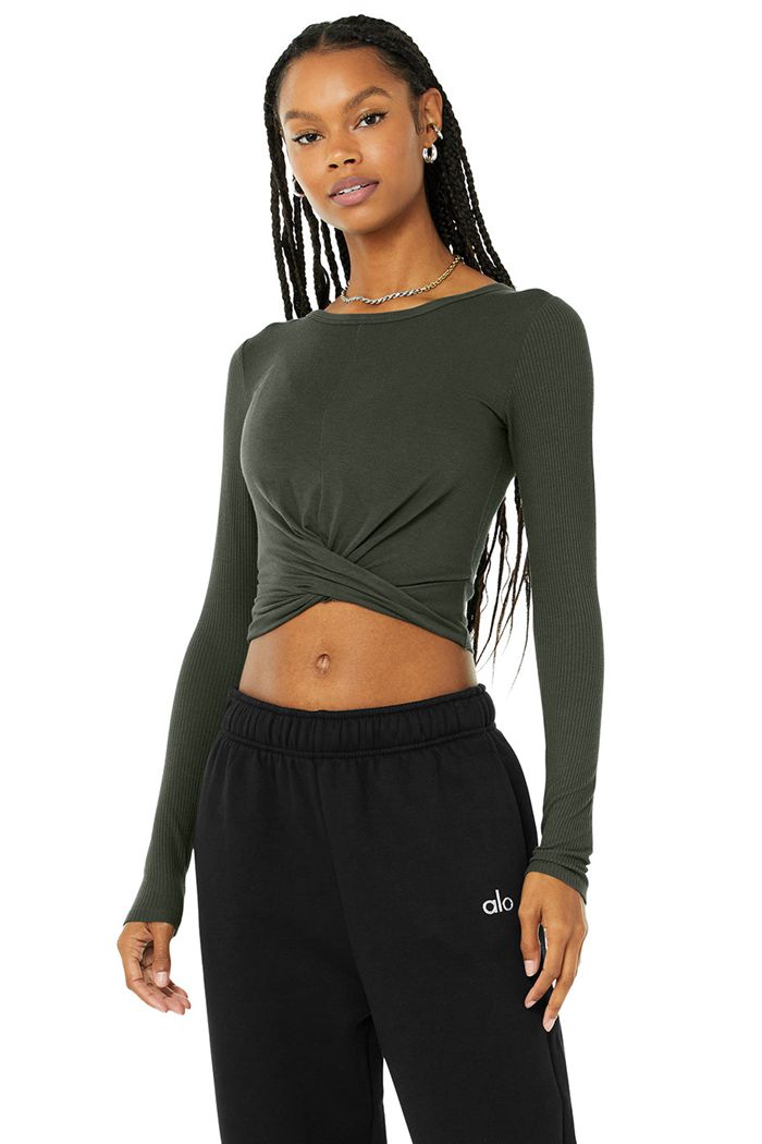 Dark Green Alo Yoga Cover Women's Long Sleeve | 85496NBUM