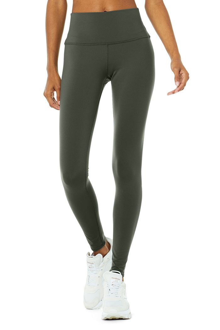 Dark Green Alo Yoga High-Waist Airbrush Women's Leggings | 15427QEUC