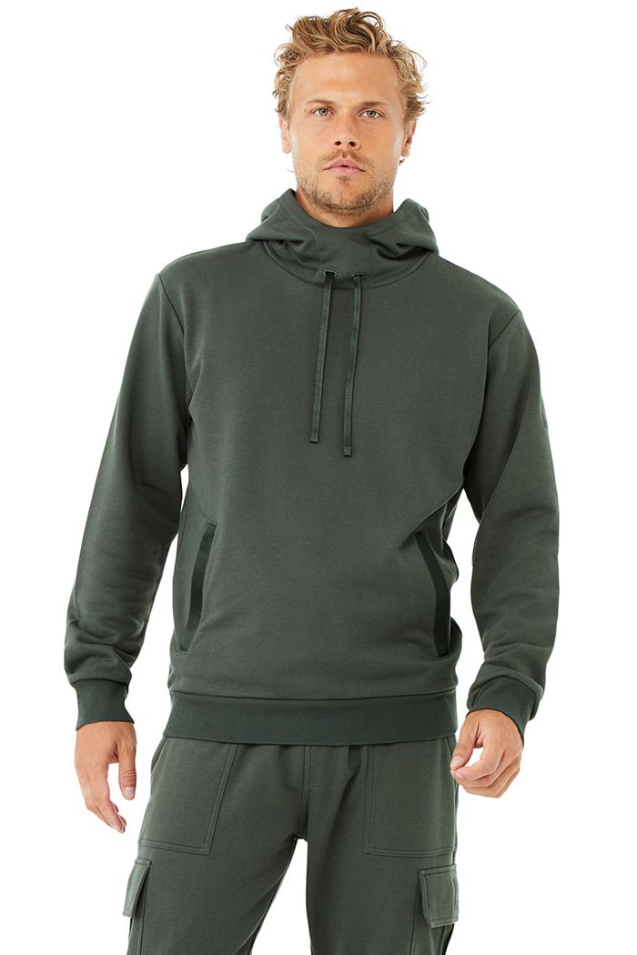 Dark Green Alo Yoga Highline Men's Hoodie | 39648ITWM